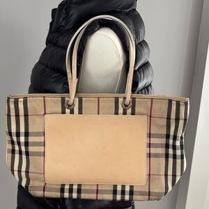 AUTHENTIC BURBERRY Beige Checkered Tote Bag